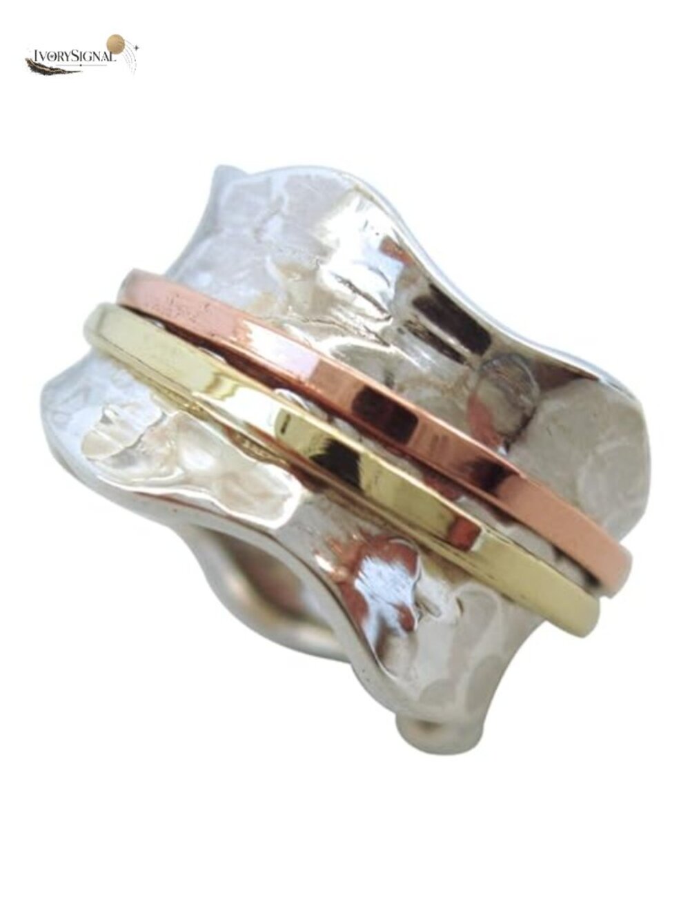 925 Sterling Silver Fidget Spinner Ring with Brass & Copper Spinners